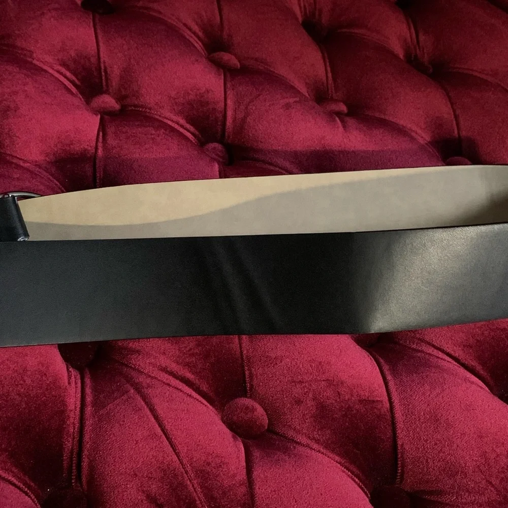 Matte Black Pleather Belt w Hoop Buckle